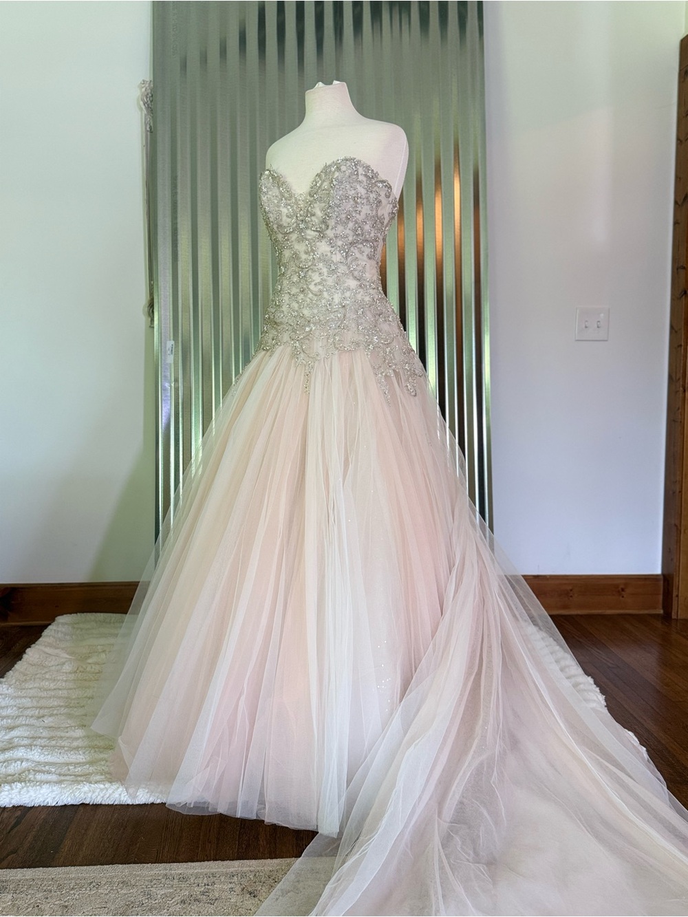 David Tutera Blush and Silver Strapless Sweetheart Ball Gown